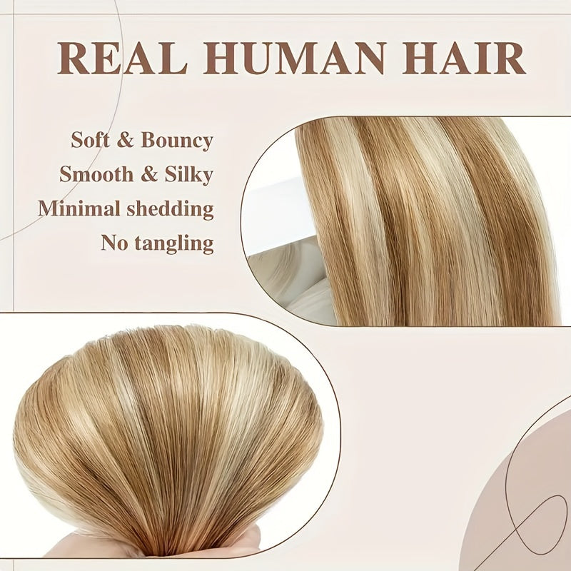 #12/613 Straight Clip In Hair Extensions 8Pcs With 18 Clips Remy Hair Extension 100% Real Human Hair Clip In Golden Brown Highlighted Bleach Blonde For Women Daily Use Real Easy Wear To Go Hair Clips Hair Accessories