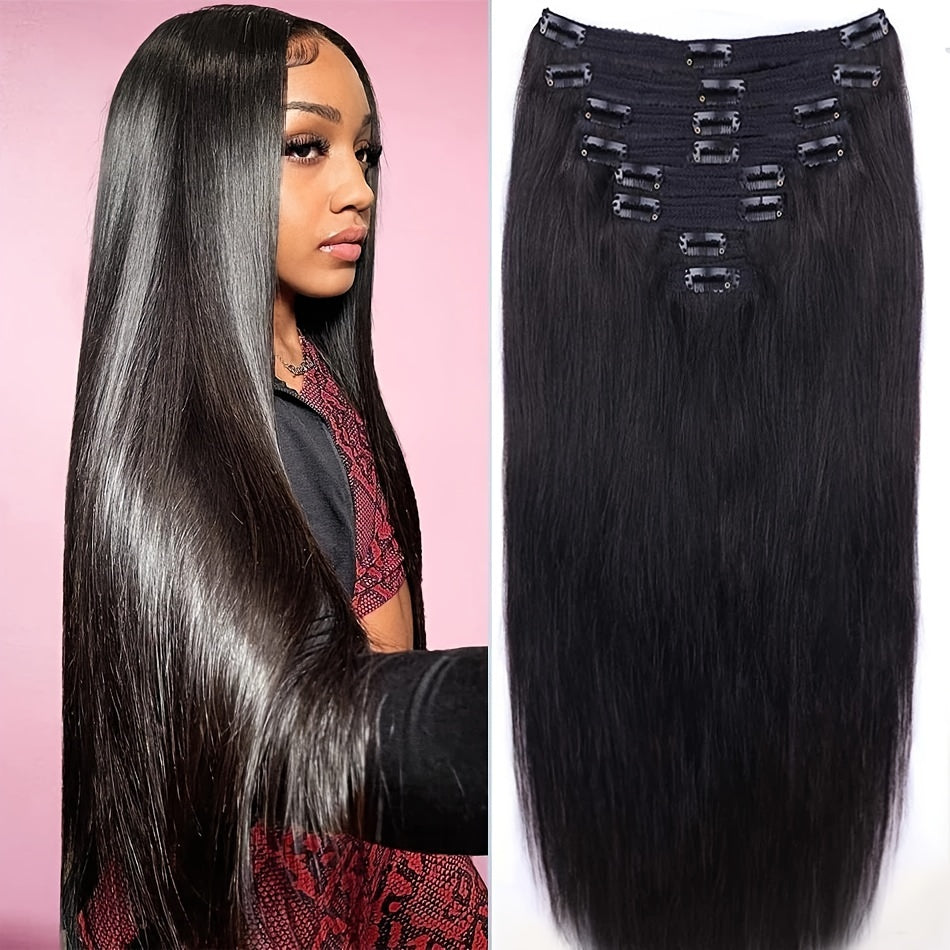 #1 Straight Clip In Human Hair Extensions Glueless Wig 100% Human Hair Straight Remy Human Hair 120g 8 Pcs 18 Clips