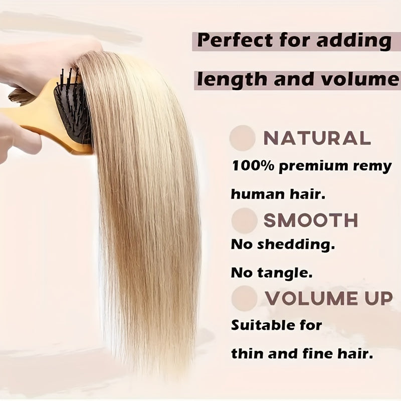 #12/613 Straight Clip In Hair Extensions 100% Real Human Hair 8Pcs With 18 Clips Remy Hair Extension Clip In Golden Brown Highlighted Bleach Blonde For Women Daily Use Real Easy Wear To Go Hair Clips Hair Accessories