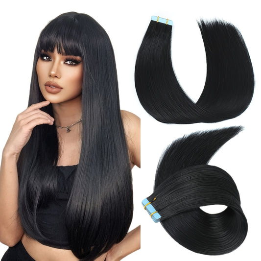 #1 Jet Black Color Tape In Hair Extensions Human Hair Silky Straight & Smooth Human Hair Seamless Skin Hair Curtains With 20pcs/pack