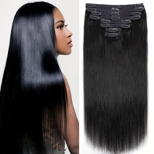 #1 Straight Clip In Human Hair Extensions Glueless Wig 100% Human Hair Straight Remy Human Hair 120g 8 Pcs 18 Clips