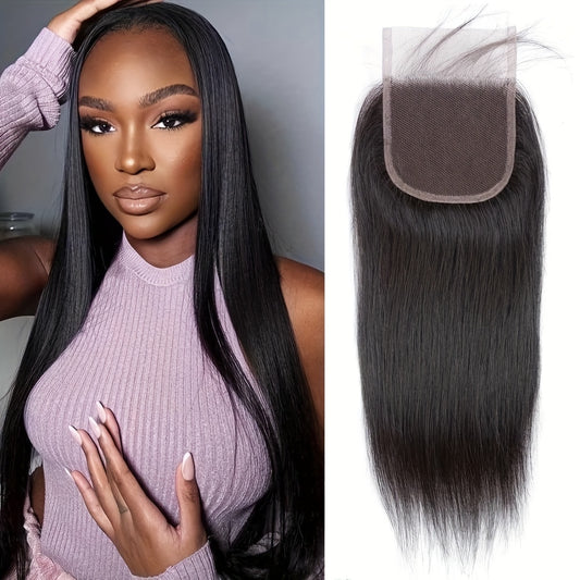Lace Closure 4x4 HD Lace Closure Straight Lace Closure Human Hair Brazilian Virgin Hair Lace Closure Free Part 100% Human Hair Extensions For Black Women Pre Plucked Natural Color