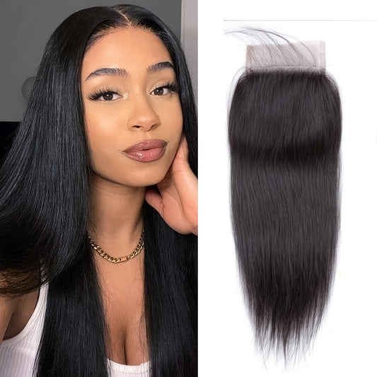 [4x4 Free Part Lace Closure] Straight Lace Closure Human Hair 4x4 Free Part Lace Closure Pre Plucked Natural Black Brazilian Virgin Human Hair Extensions 150% Density 8-20 Inch Lace Closure Pre Plucked Natural Black