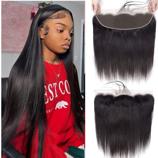 13x4 Lace Frontal Closure Ear To Ear Free Part Lace Closure Brazilian Silky Straight Frontal Human Hair Extension Pre-Plucked Frontal Closure Natural Black Color
