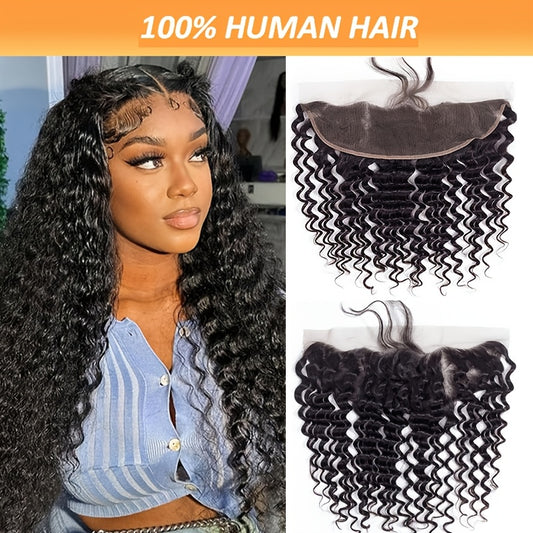 Kinky Curly & Deep Curly 13x4 Lace Frontal Closure - Free Part, Virgin Human Hair Extensions, Natural Color,