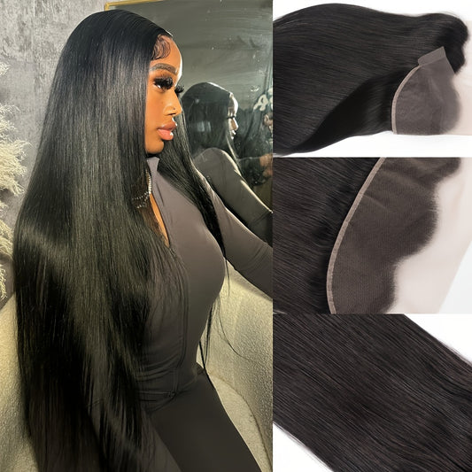 13x4 Straight Lace Closure HD Free Part Lace Closure 10A Unprocessed Brazilian Virgin Human Hair Transparent Frontal Closure 100% Human Hair Extensions Pre Plucked Natural Black