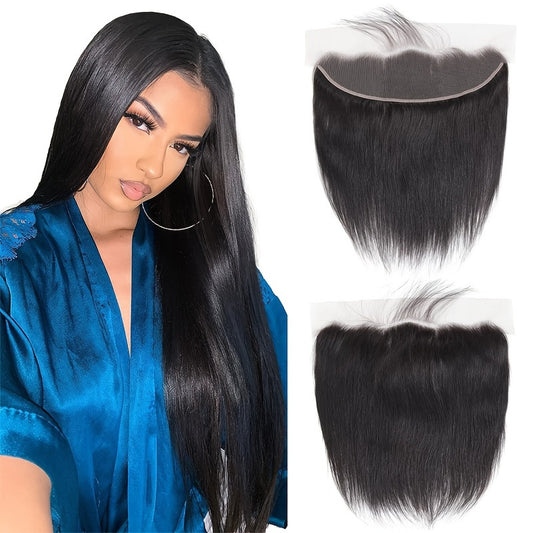 13x4 Lace Frontal Closure Free Part Straight Wave Human Hair Extension Pre-Plucked Frontal Closure Natural Black Color 12-20 Inch